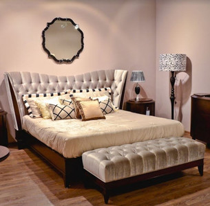 Doppelbett Neoklassisch Schlafzimmer Barock Bett Hellbeige 